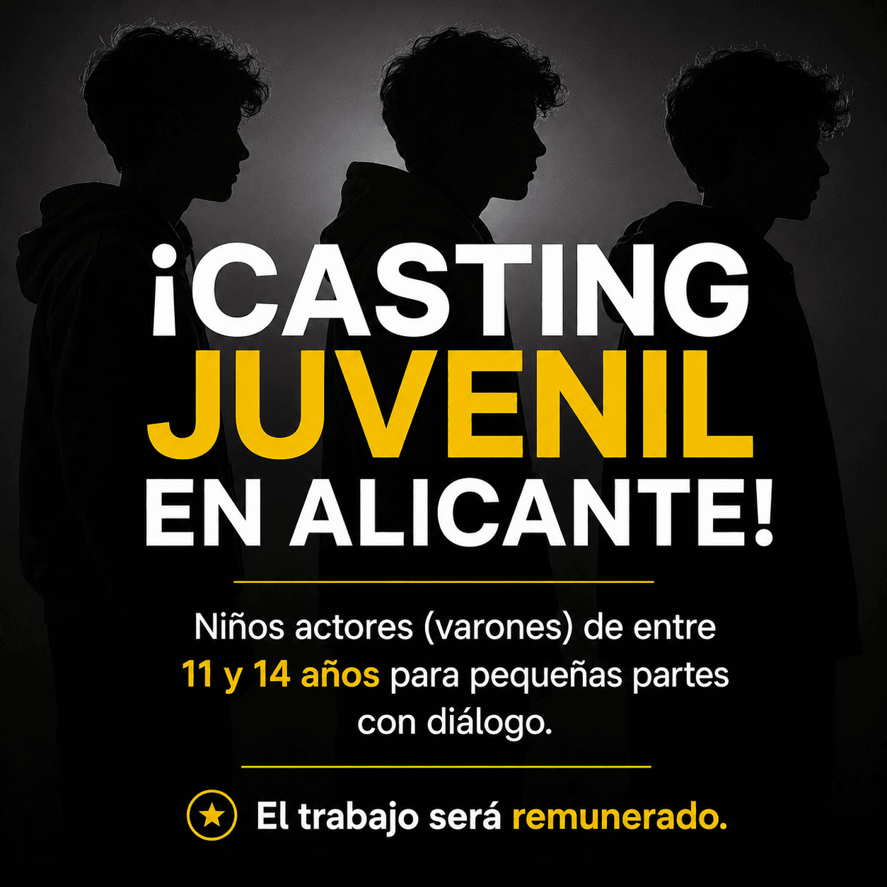 Casting Juvenil en Alicante: Actores varones de entre 11 y 14 años